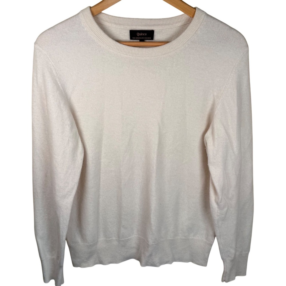 Quince Mongolian Cashmere Crewneck Sweater Womens Large Ivory Capsule Staple - Picture 2 of 7
